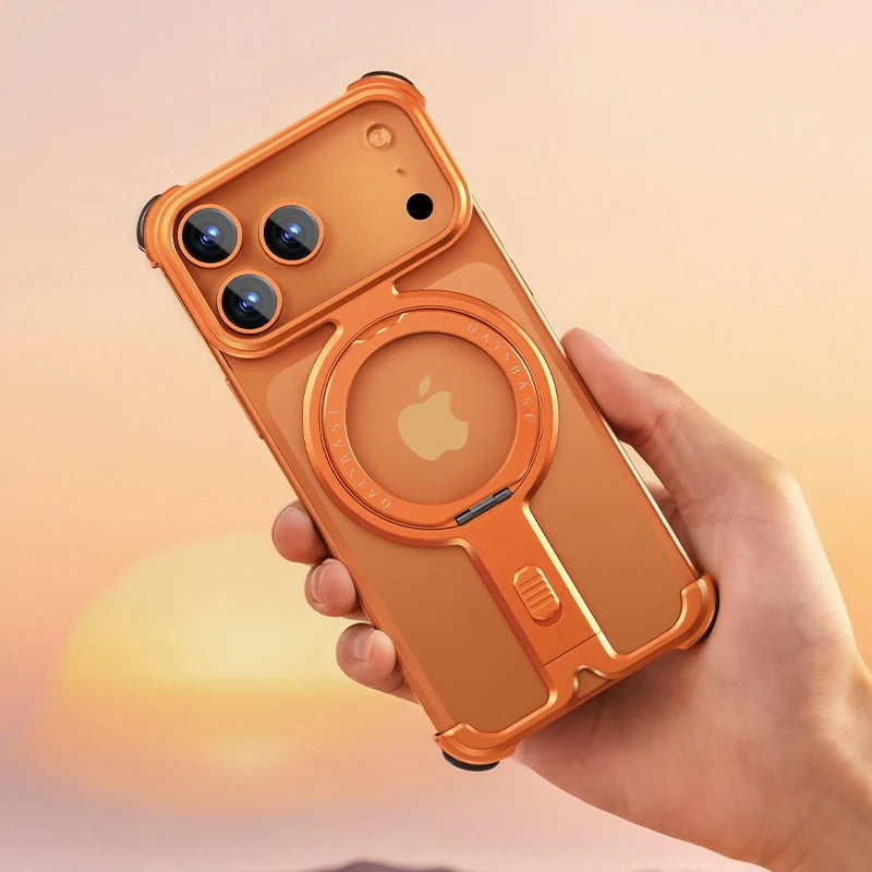 Premium iPhone Case — Magnetic Shockproof Slim Protective Cover with 360° Rotating Stand and Frameless Aluminum Alloy Bumper Wireless-Charging Compatibility