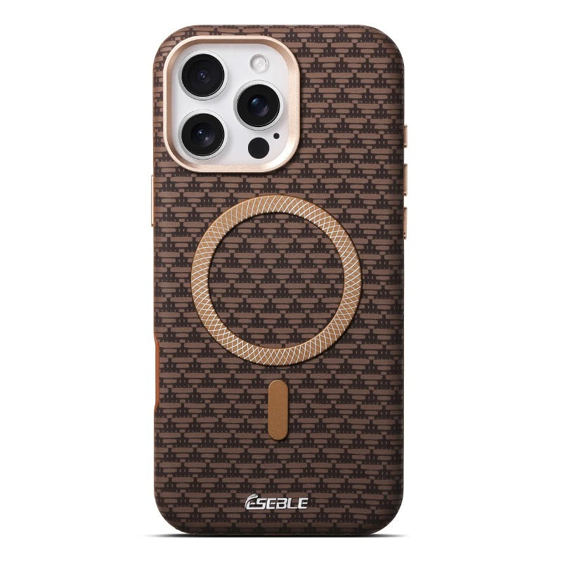 Premium iPhone Case — Magnetic Shockproof Retro PU Leather Texture Hard Cover with Alloy Lens Protection, Matte Anti-Fingerprint Finish and Wireless-Charging Compatibility