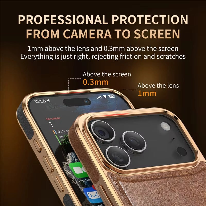 Premium Magnetic iPhone Case with Retro Oil-Wax Leather — Strong Metal Button Grip, Shockproof Full-Coverage Plating, Anti-Fingerprint & Scratch-Resistant Design