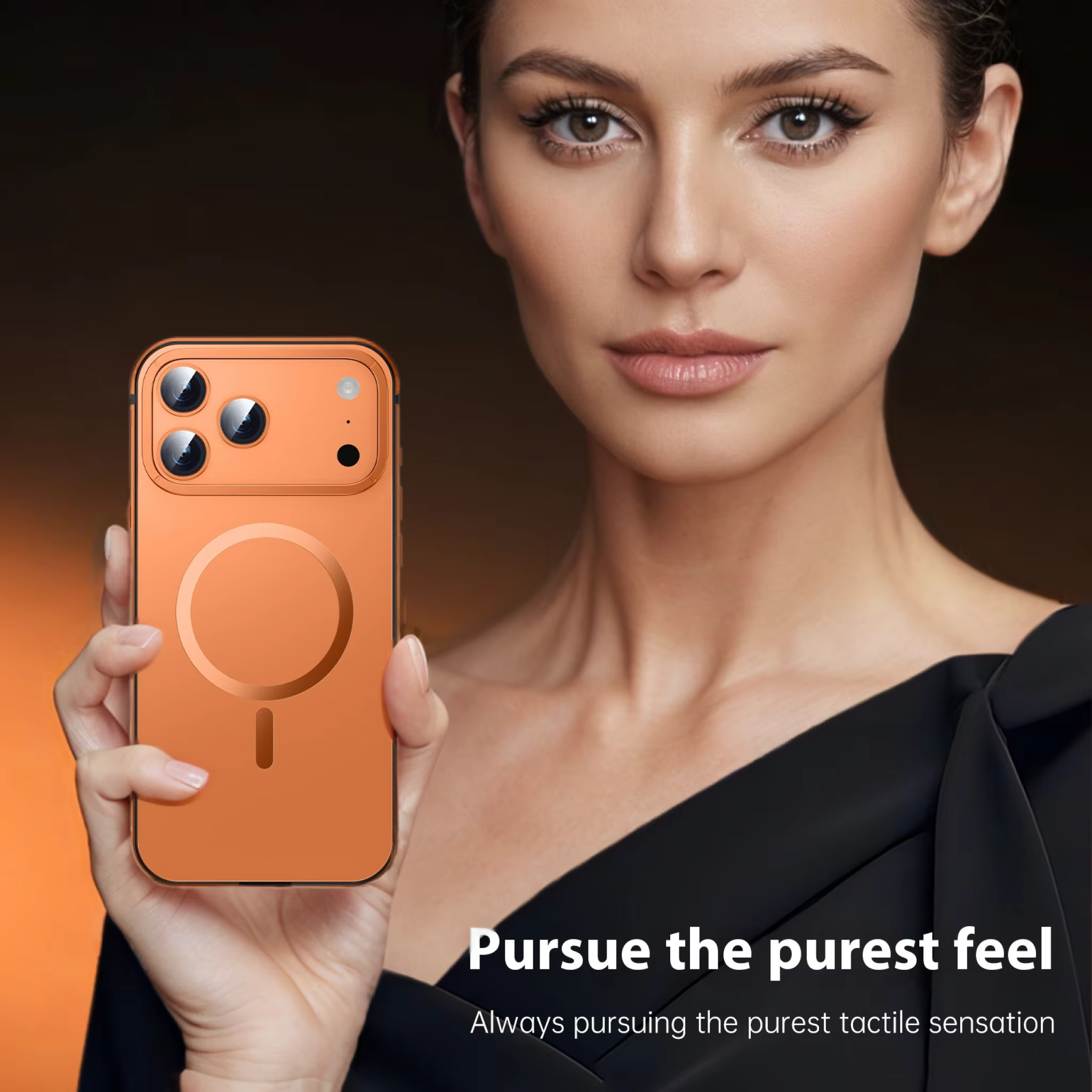 Premium iPhone Case — Orange Aluminum Alloy MagSafe Compatible Hard Shockproof Matte Cover with Magnetic Glass Protection, Anti-Scratch, Lightweight Design