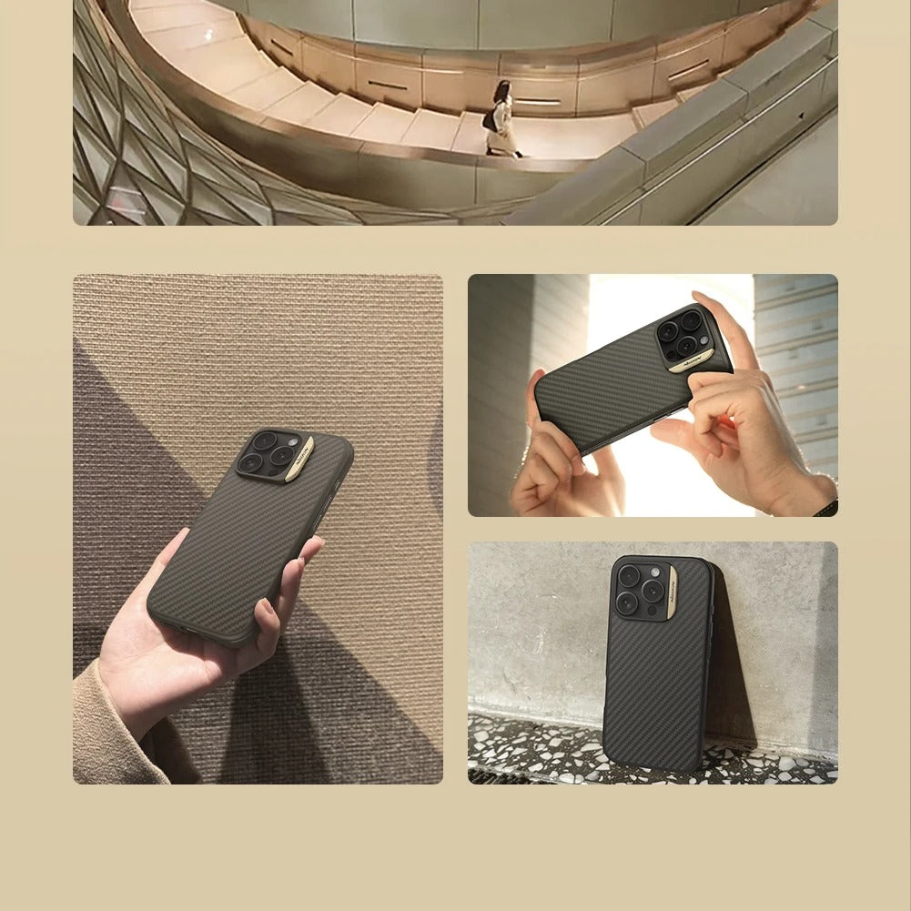Premium iPhone Case — 600D Kevlar Magnetic Carbon Fiber Cover with Shockproof Full-Coverage PC+TPU Design & MagSafe Wireless Charging Support