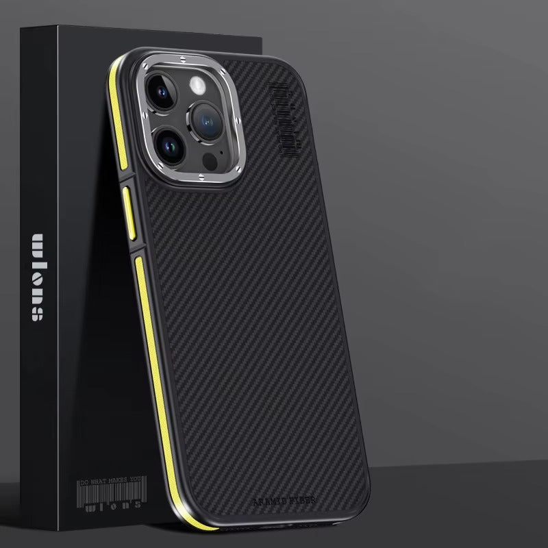 Premium iPhone Case — 600D Kevlar Series Magnetic Cover with Metal Camera Ring, Half-Wrapped Dual-Layer Carbon Fiber Protection & Anti-Fingerprint Design