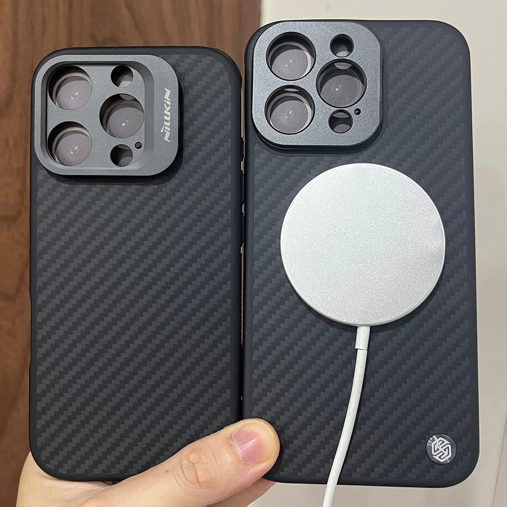 Premium iPhone Case — Aramid Fiber Kevlar 600D Half-Wrapped Cover with MagSafe, Invisible Camera Ring Stand, Shockproof Anti-Fingerprint Design