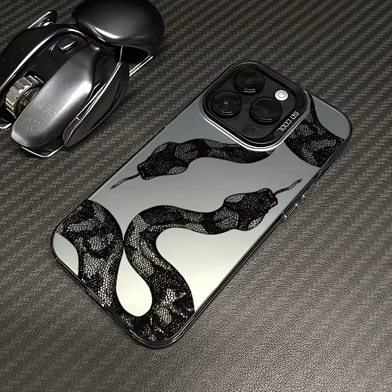 Premium iPhone Case — Black Snake Laser Protective TPU Cover with Drop-Resistant Design & Silver Energy Aesthetic