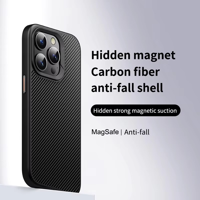 Premium iPhone Case — Carbon Fiber Full-Coverage Cover with Magnetic Stand, Removable Lens Protector, Anti-Fingerprint Shockproof PC+TPU Design & MagSafe Compatibility