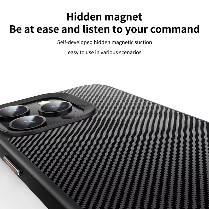 Premium iPhone Case — Carbon Fiber Full-Coverage Cover with Magnetic Stand, Removable Lens Protector, Anti-Fingerprint Shockproof PC+TPU Design & MagSafe Compatibility
