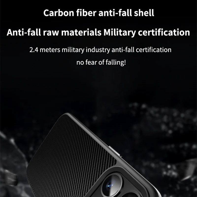 Premium iPhone Case — Carbon Fiber Full-Coverage Cover with Magnetic Stand, Removable Lens Protector, Anti-Fingerprint Shockproof PC+TPU Design & MagSafe Compatibility