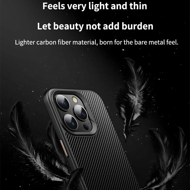 Premium iPhone Case — Carbon Fiber Full-Coverage Cover with Magnetic Stand, Removable Lens Protector, Anti-Fingerprint Shockproof PC+TPU Design & MagSafe Compatibility
