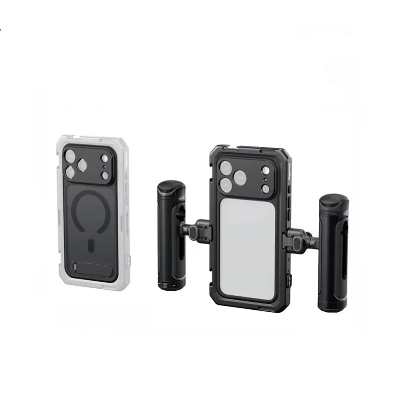 Premium iPhone Case — Dual-Handheld Video Cage Kit with HawkLock Quick-Release Handles, Wireless Remote Shooting, Multi-Angle Grip System & Pro Accessory Expansion