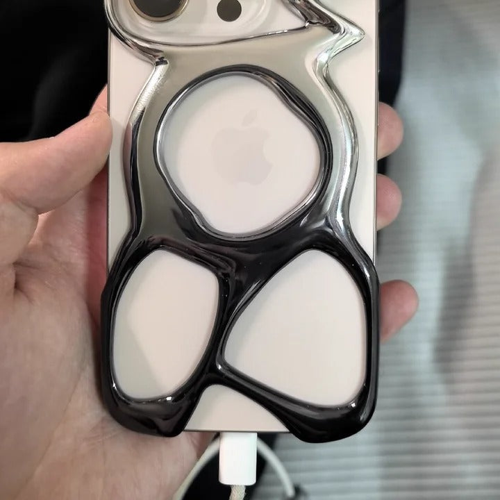 Premium iPhone Case — Hollow Electroplated Magnetic Cover with Shockproof Tough PC Design & Silver Plated Protective Frame