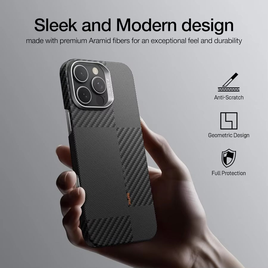 Premium iPhone Case — Kevlar Aramid Fiber MagSafe Cover with Military-Grade Drop Protection, Anti-Fingerprint Anti-Scratch Half-Wrapped Design & Wireless Charging Support