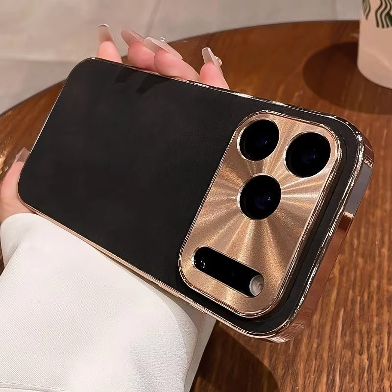 Premium iPhone Case — Leather Cover with Electroplate Frame, Shockproof Half-Wrapped PC Design, Camera Protection, Anti-Fingerprint Anti-Scratch Non-Slip Finish