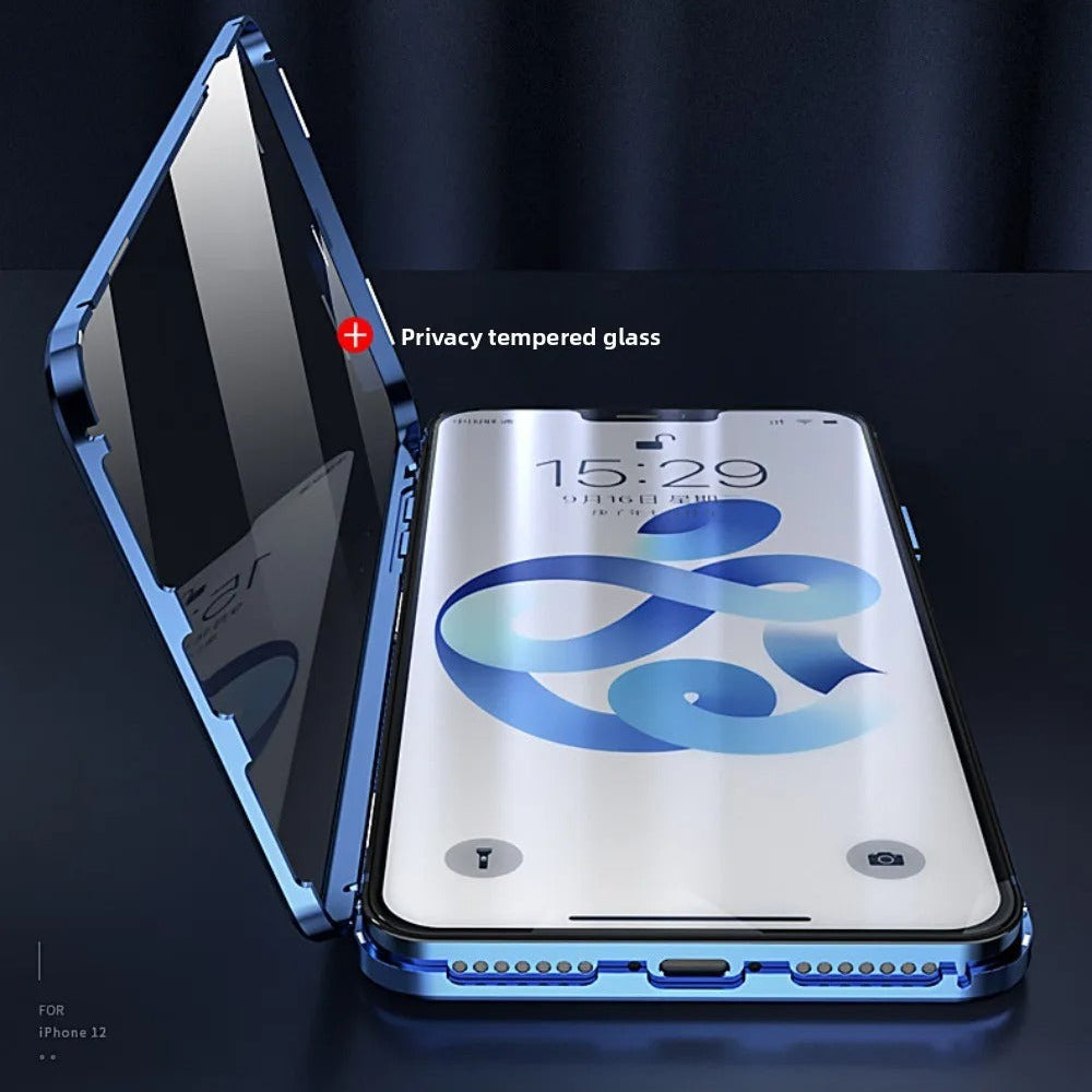 Premium iPhone Case — Magnetic Double-Sided Glass Cover with Privacy-Protecting Metal Frame and Shockproof Design
