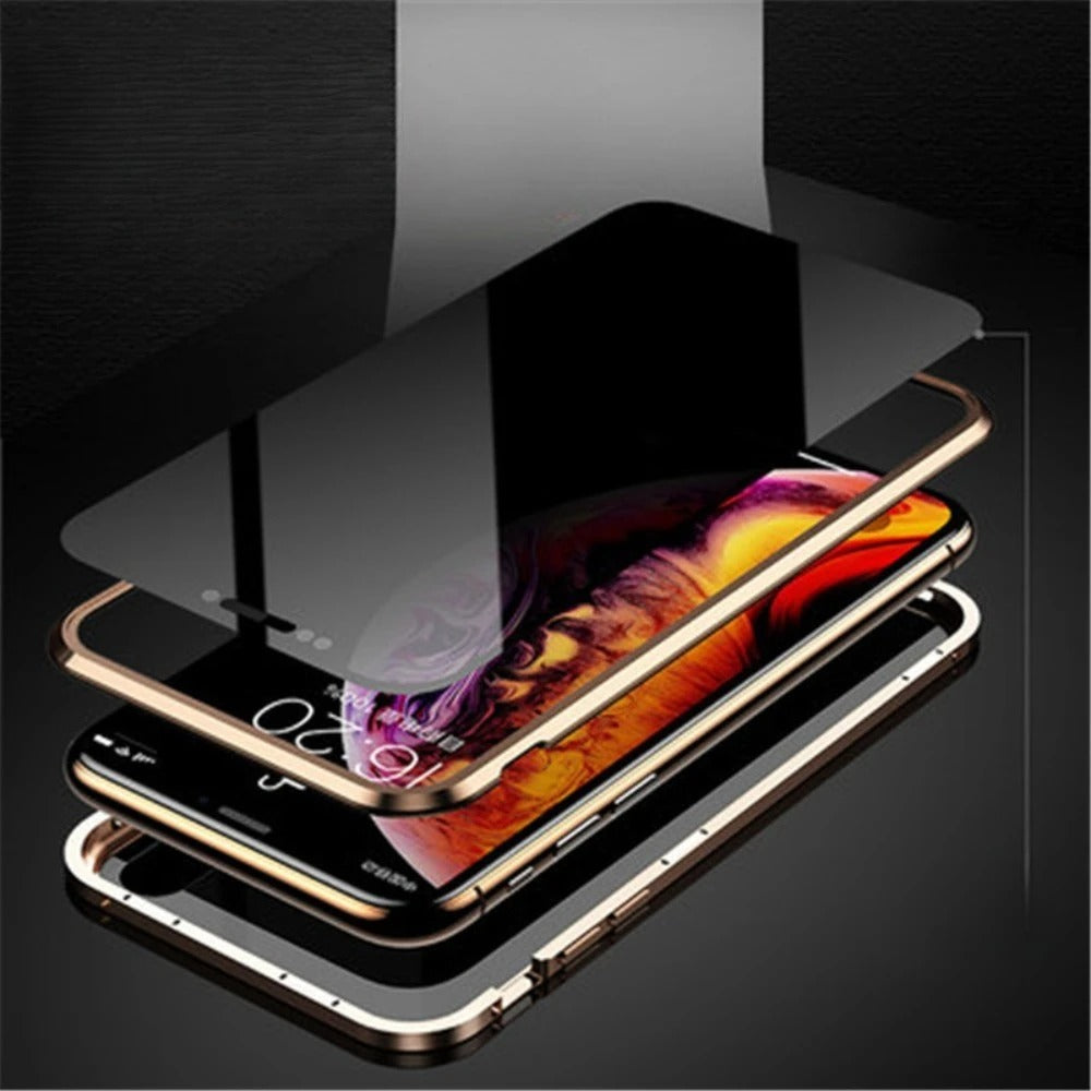 Premium iPhone Case — Magnetic Double-Sided Glass Cover with Privacy-Protecting Metal Frame and Shockproof Design