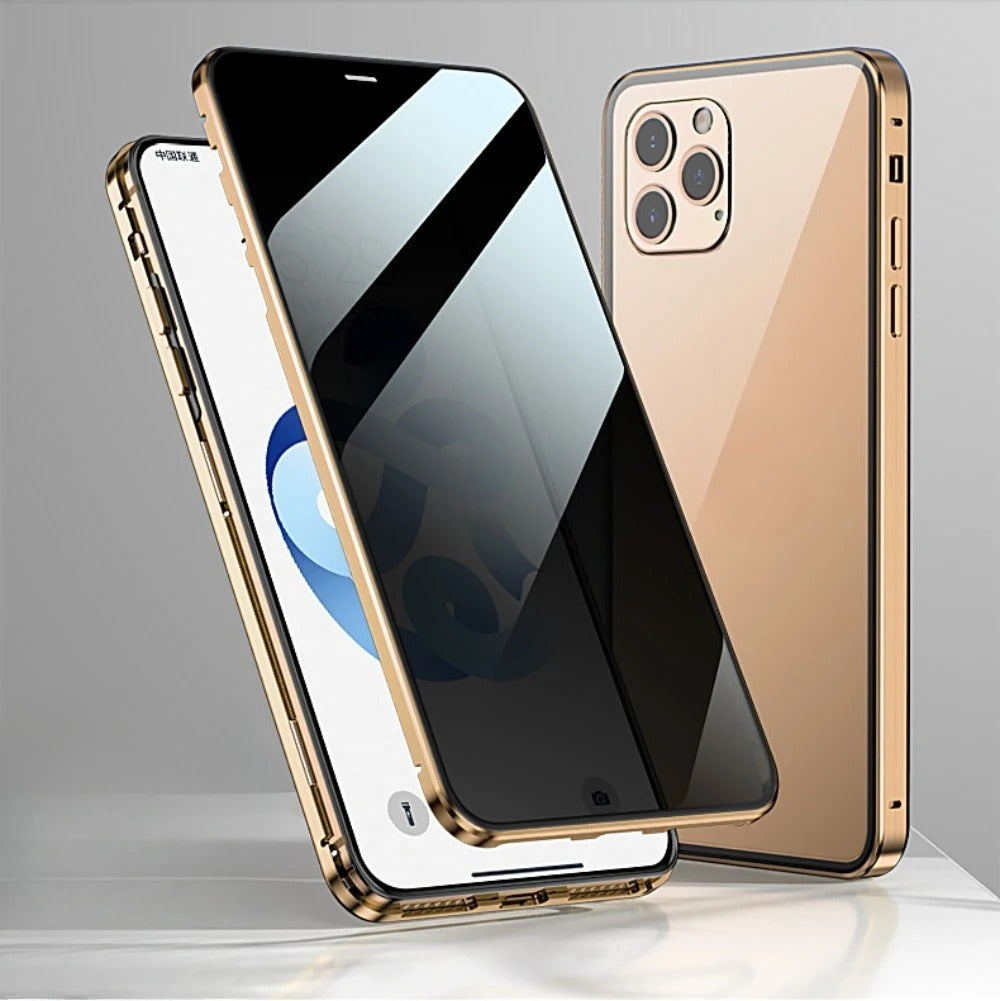 Premium iPhone Case — Magnetic Double-Sided Glass Cover with Privacy-Protecting Metal Frame and Shockproof Design