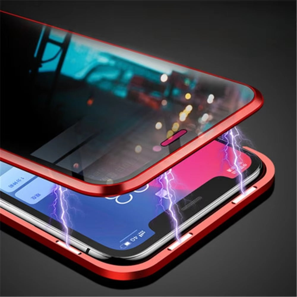 Premium iPhone Case — Magnetic Double-Sided Glass Cover with Privacy-Protecting Metal Frame and Shockproof Design