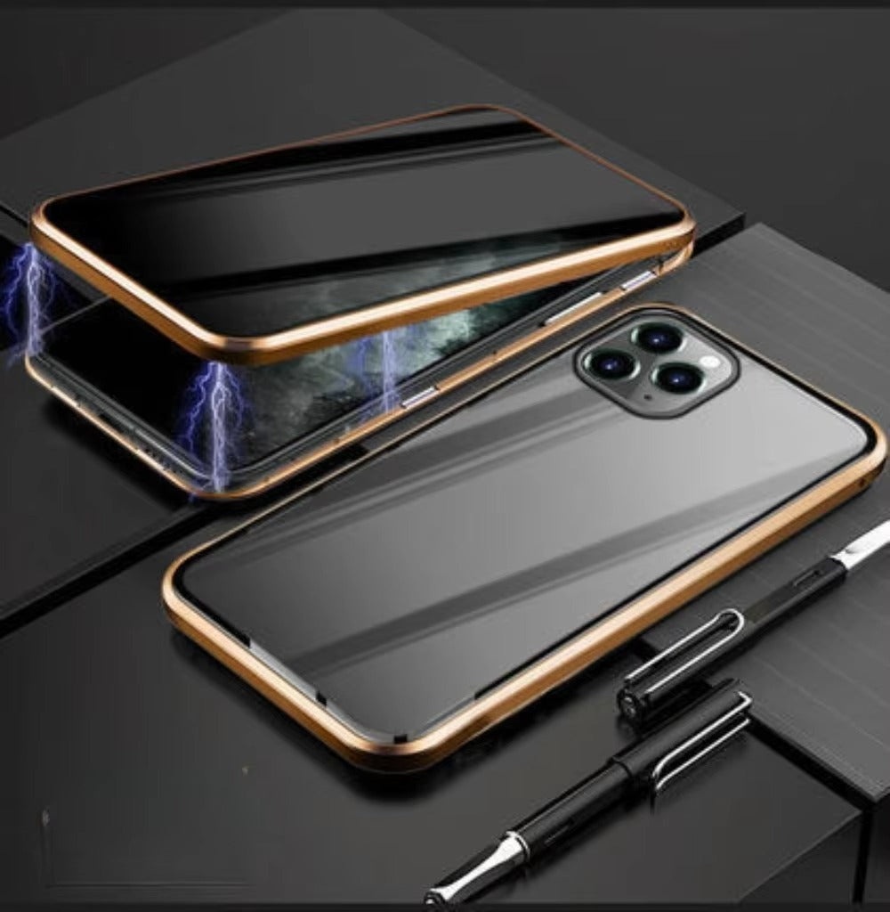 Premium iPhone Case — Magnetic Double-Sided Glass Cover with Privacy-Protecting Metal Frame and Shockproof Design