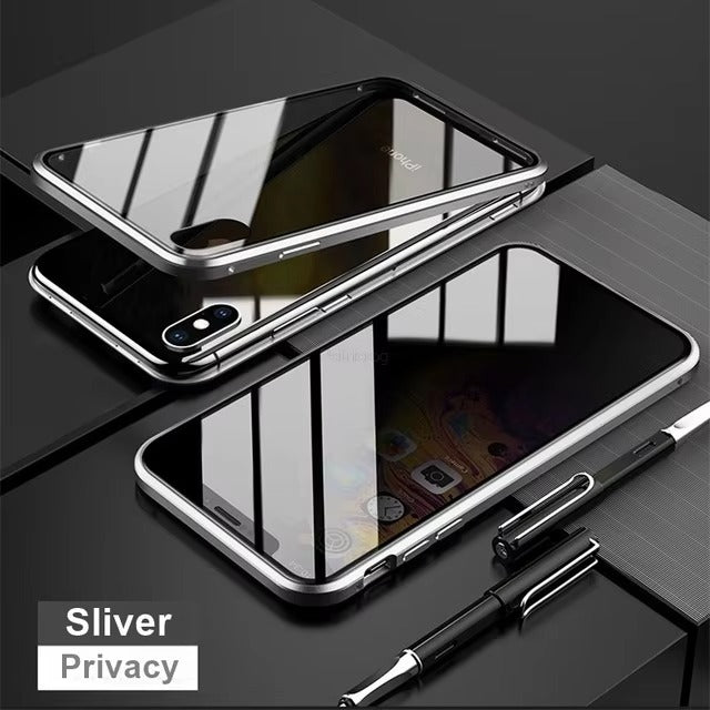 Premium iPhone Case — Magnetic Double-Sided Glass Cover with Privacy-Protecting Metal Frame and Shockproof Design
