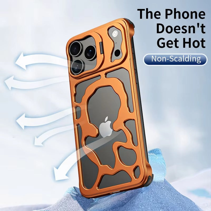 Premium iPhone Case — Magnetic Hollow Metal Cover with Breathable Heat-Dissipating Design and Built-In Stand Bracket