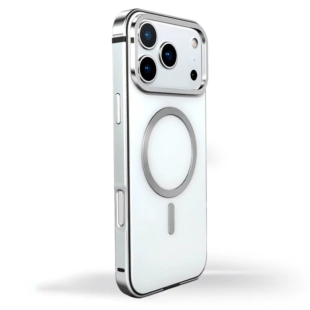 Premium iPhone Case — Orange Aluminum Alloy MagSafe Compatible Hard Shockproof Matte Cover with Magnetic Glass Protection, Anti-Scratch, Lightweight Design