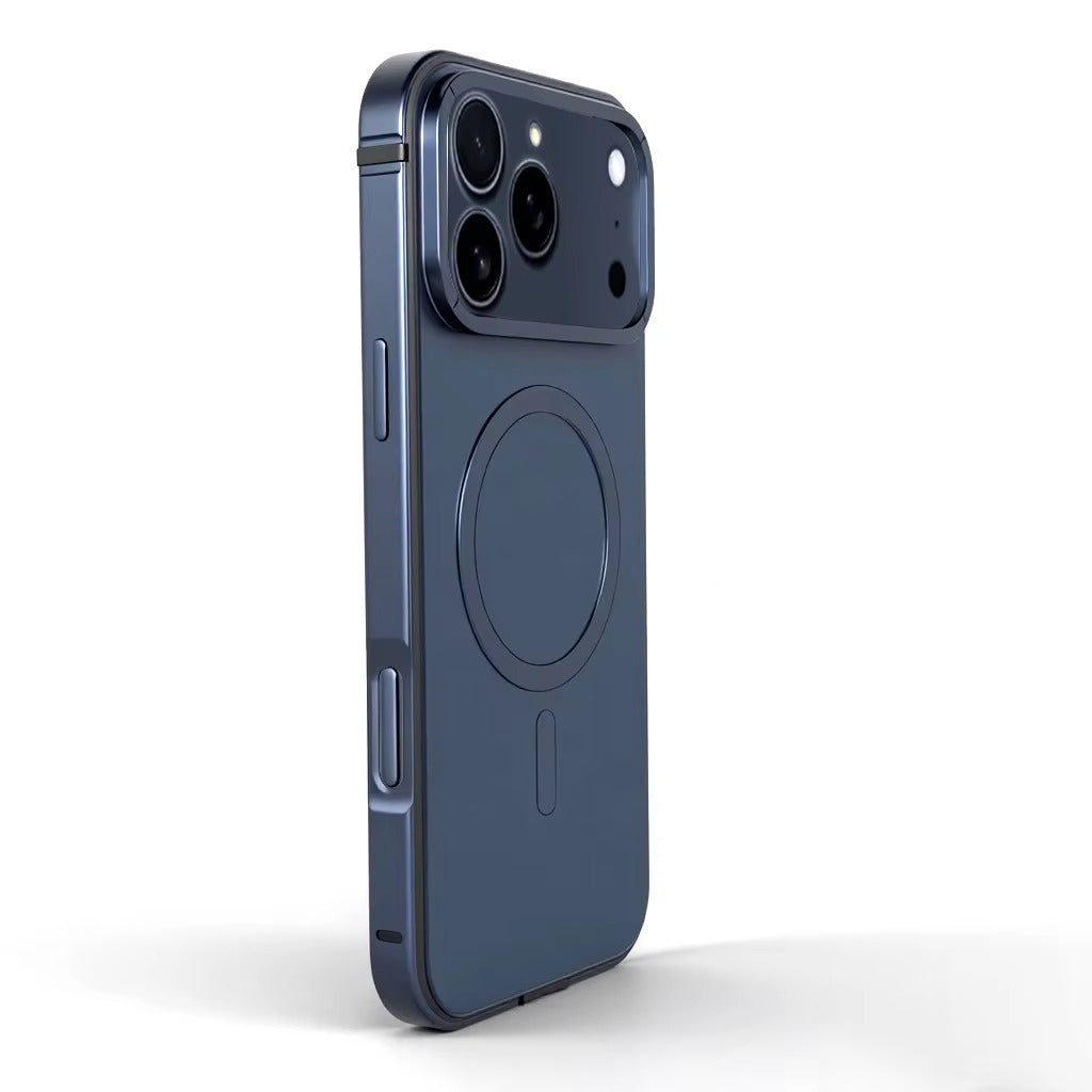 Premium iPhone Case — Orange Aluminum Alloy MagSafe Compatible Hard Shockproof Matte Cover with Magnetic Glass Protection, Anti-Scratch, Lightweight Design