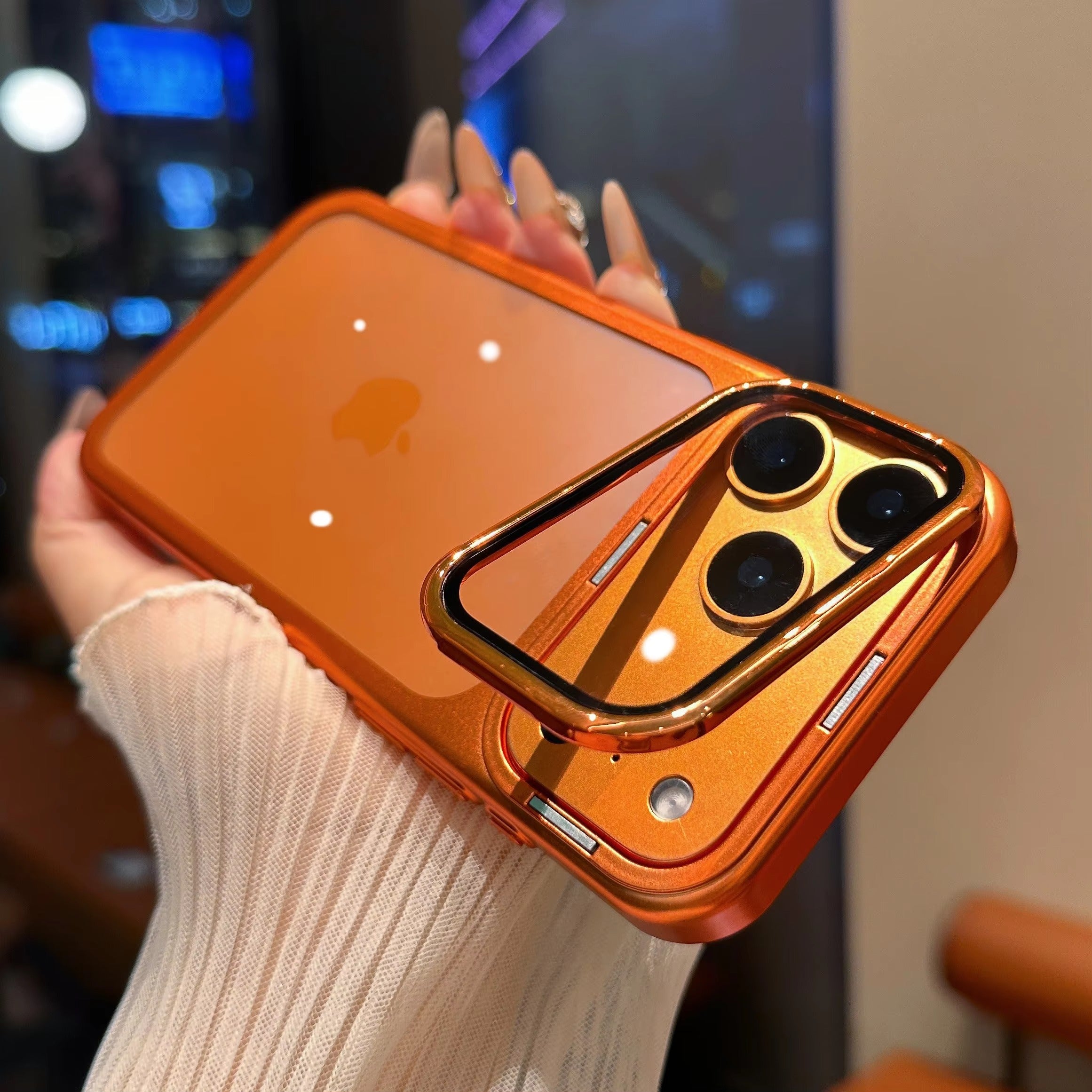 Premium iPhone Case — Plating Transparent Ultra-Thin PC Cover with Fold-Glass Camera Bracket, Full Lens Protection and Shockproof Anti-Fingerprint Design