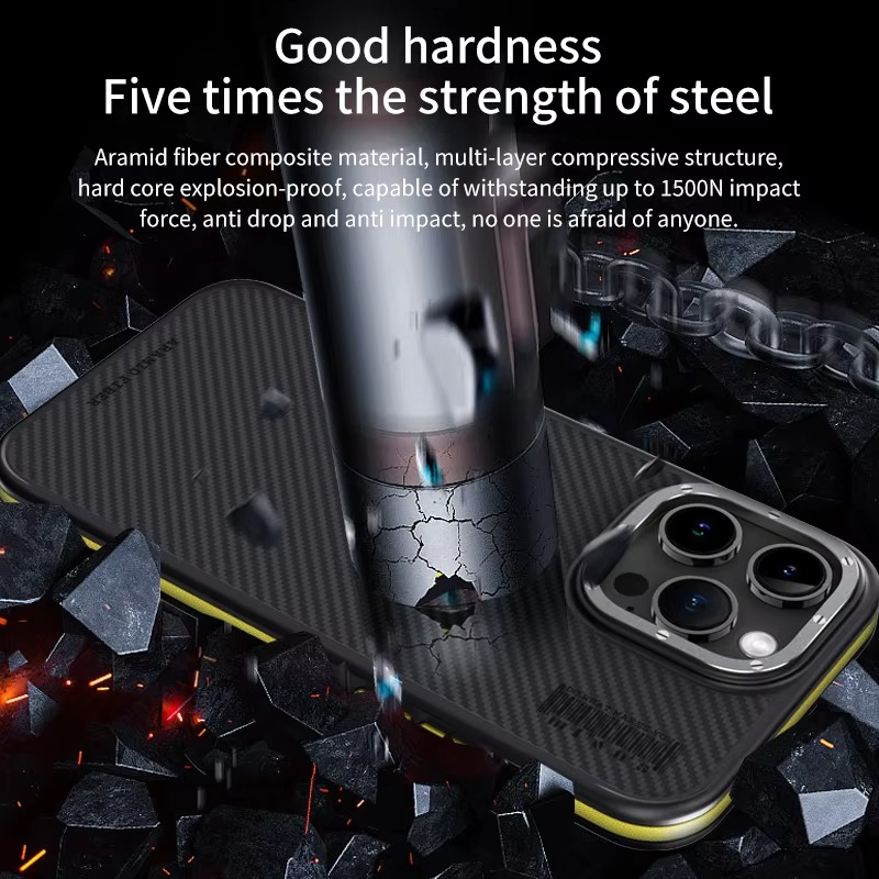 Premium iPhone Case — Real 600D Kevlar Aramid Fiber Half-Wrapped Cover with MagSafe Magnetic Wireless Charging, Shockproof Anti-Scratch Anti-Fingerprint Design