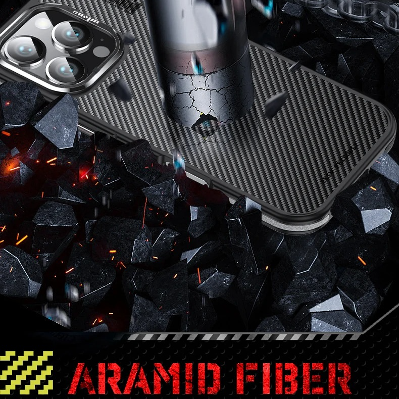 Premium iPhone Case — Real 600D Kevlar Aramid Fiber Half-Wrapped Cover with MagSafe Magnetic Wireless Charging, Shockproof Anti-Scratch Anti-Fingerprint Design