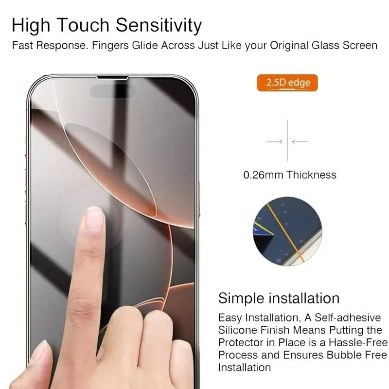 Premium iPhone Full Cover Tempered Glass Screen Protector – Clear HD Front Protection, Anti-Fingerprint, Anti-Scratch & Shatter-Resistant Protective Glass