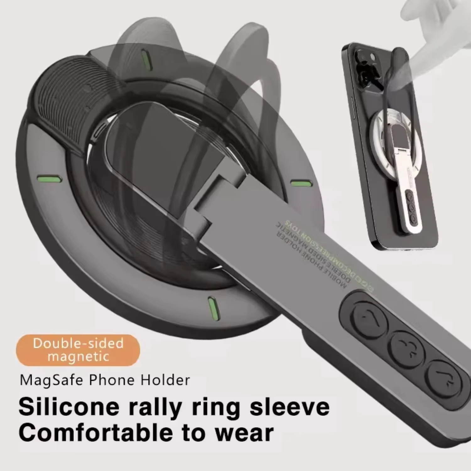 Premium iPhone MagSafe Phone Grip Stand, 3-in-1 Magnetic Finger Ring Holder with Double-Sided Aluminum Design for Secure Grip & Hands-Free Viewing