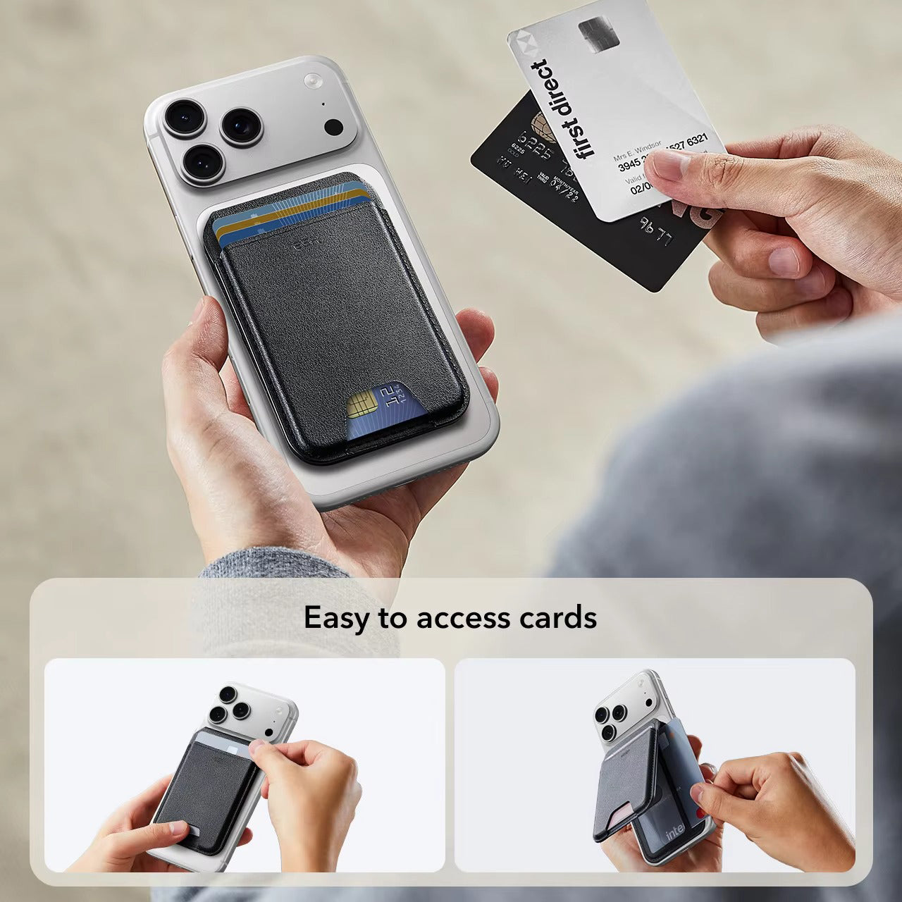 Premium iPhone Magnetic RFID Wallet Card Holder, MagSafe-Compatible Slim Vegan Leather Wallet with Secure Storage