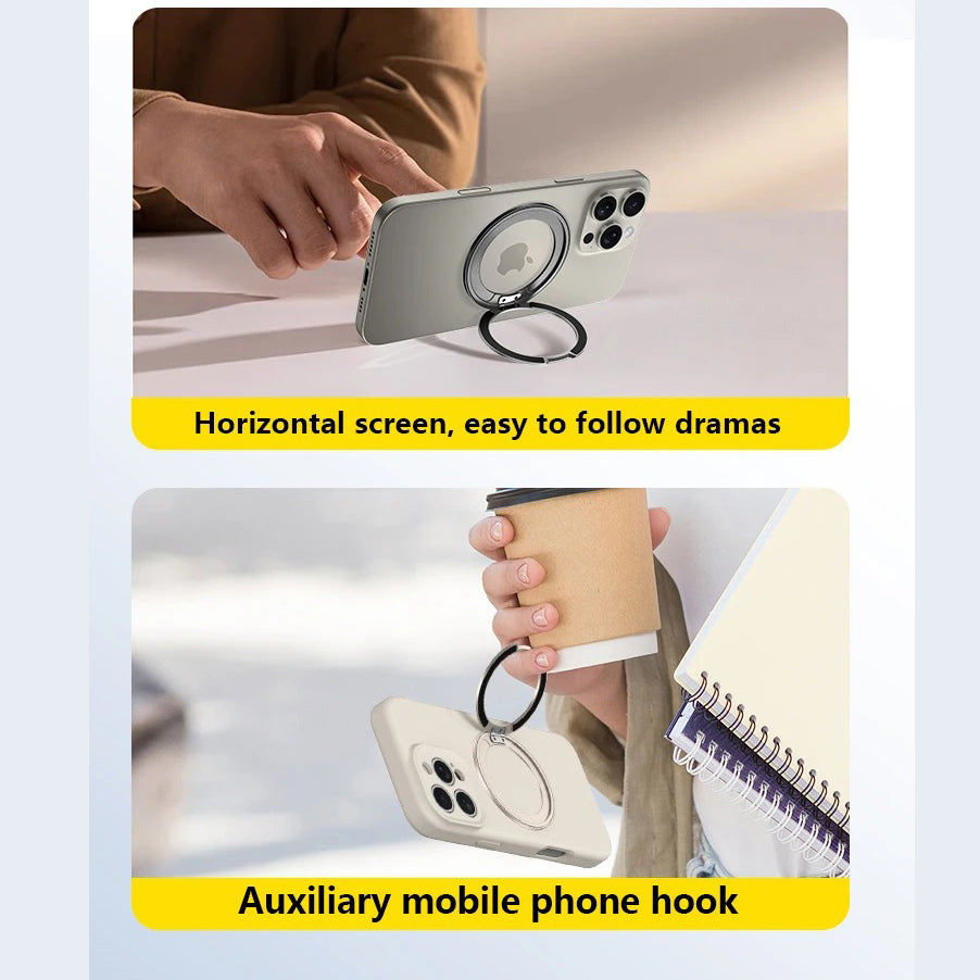 Refined iPhone Magnetic Ring Phone Holder, Slim Aluminum Metal Grip with 360° Rotation, Multi-Angle Stand & Secure MagSafe Hold