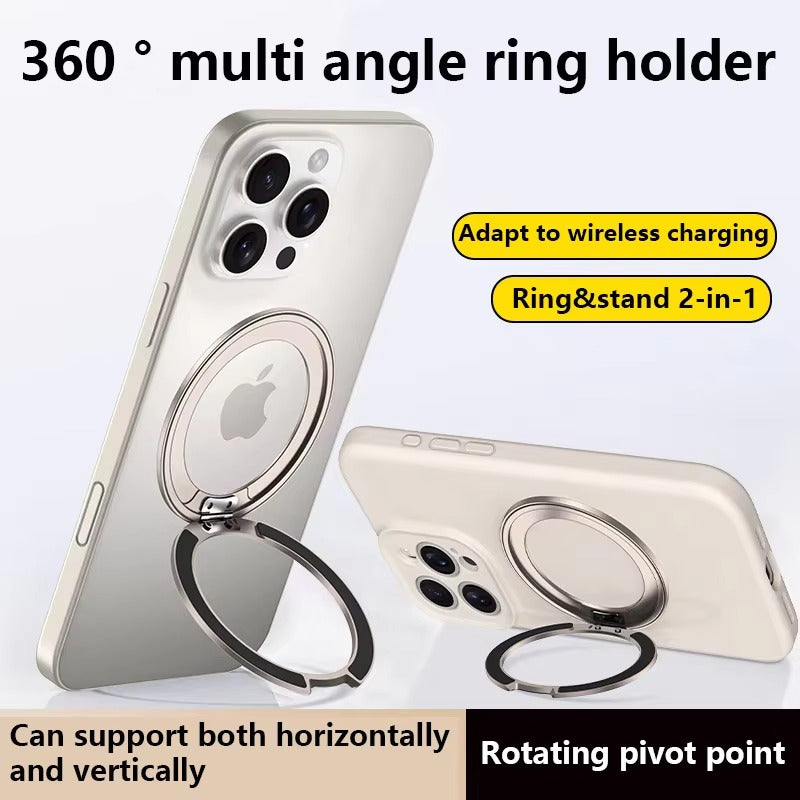 Refined iPhone Magnetic Ring Phone Holder, Slim Aluminum Metal Grip with 360° Rotation, Multi-Angle Stand & Secure MagSafe Hold