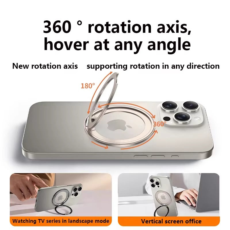 Refined iPhone Magnetic Ring Phone Holder, Slim Aluminum Metal Grip with 360° Rotation, Multi-Angle Stand & Secure MagSafe Hold