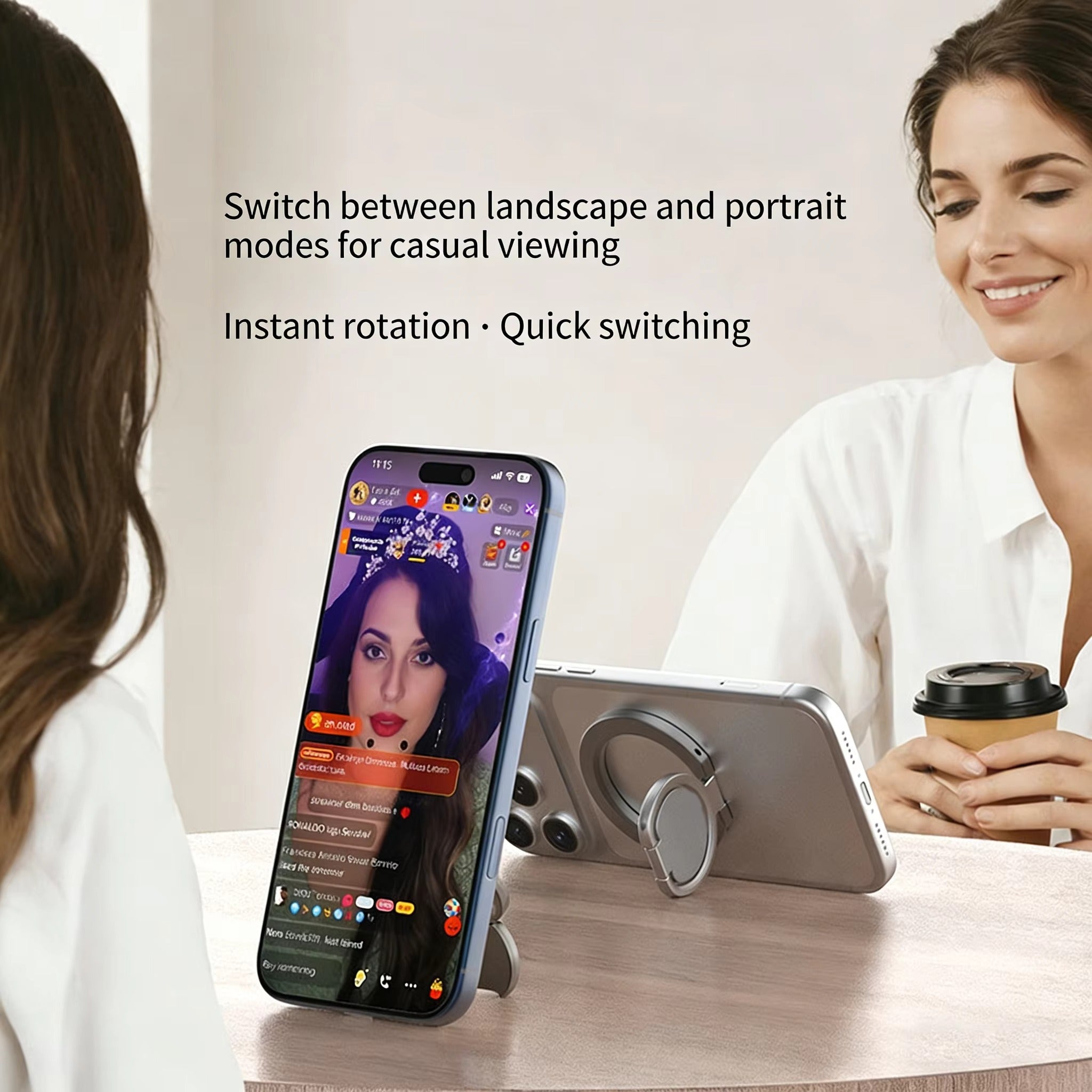 Rugged MagSafe Double-Sided Magnetic Phone Ring Stand, Aluminum Kickstand Grip with Strong Hold for Car, Gym & Desk Use