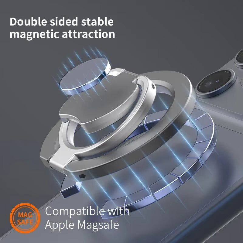 Rugged MagSafe Double-Sided Magnetic Phone Ring Stand, Aluminum Kickstand Grip with Strong Hold for Car, Gym & Desk Use