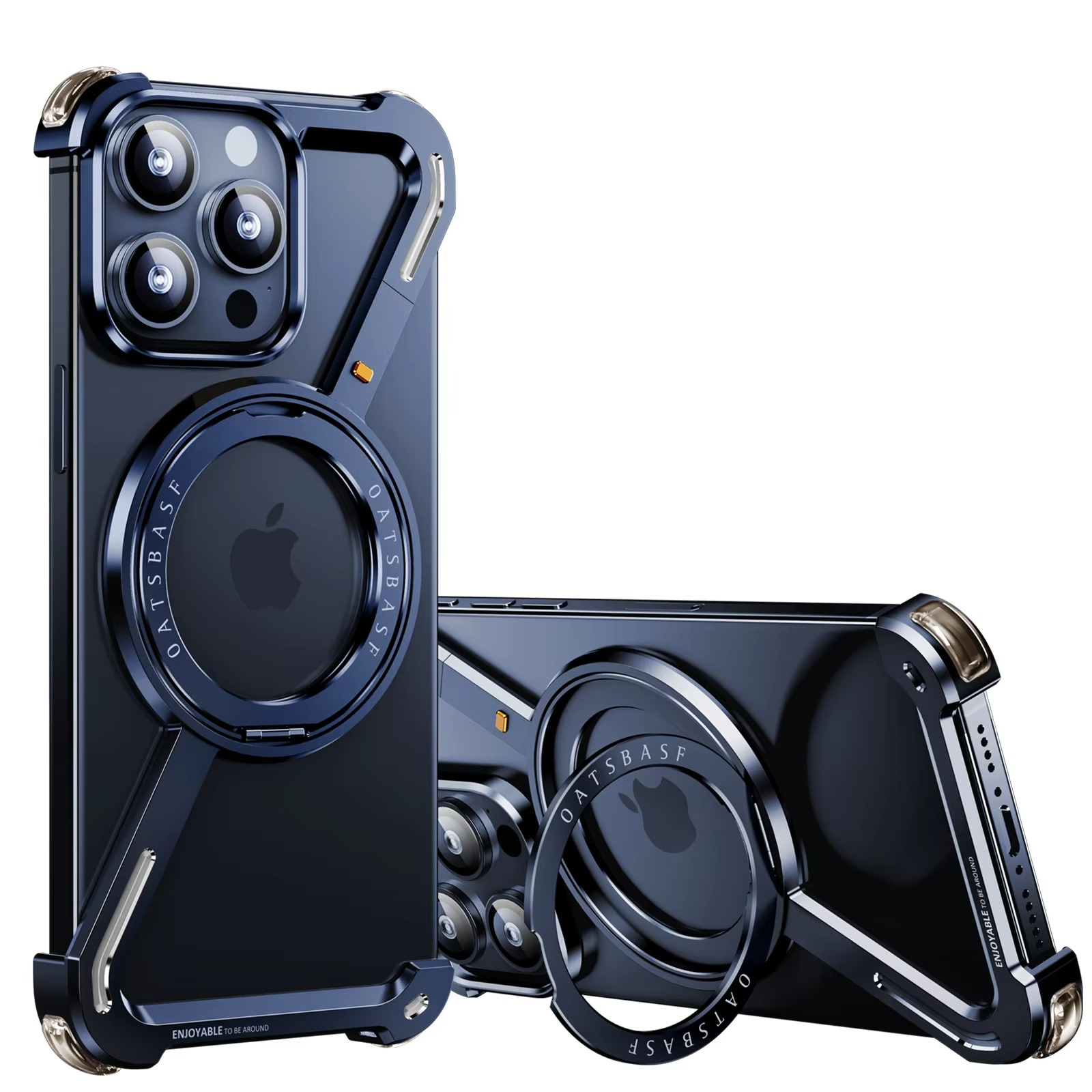 Rugged iPhone Case — Z-Shape Metal Shockproof Bumper with 360° Rotating Ring Holder, Magnetic, Wireless-Charging Compatible, Non-Slip Full Coverage