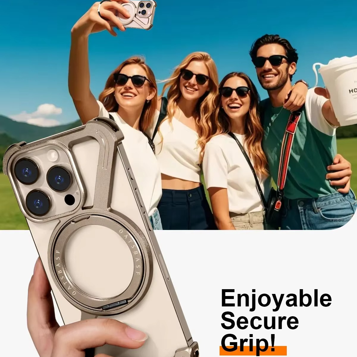 Rugged iPhone Case — Z-Shape Metal Shockproof Bumper with 360° Rotating Ring Holder, Magnetic, Wireless-Charging Compatible, Non-Slip Full Coverage