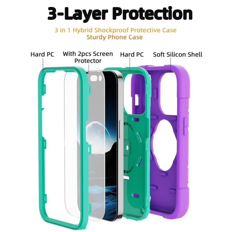 Rugged iPhone Case Military Grade Shockproof Protection — Heavy Duty Cover with Kickstand Ring Holder, Drop-Resistant Design, Full Body Defense