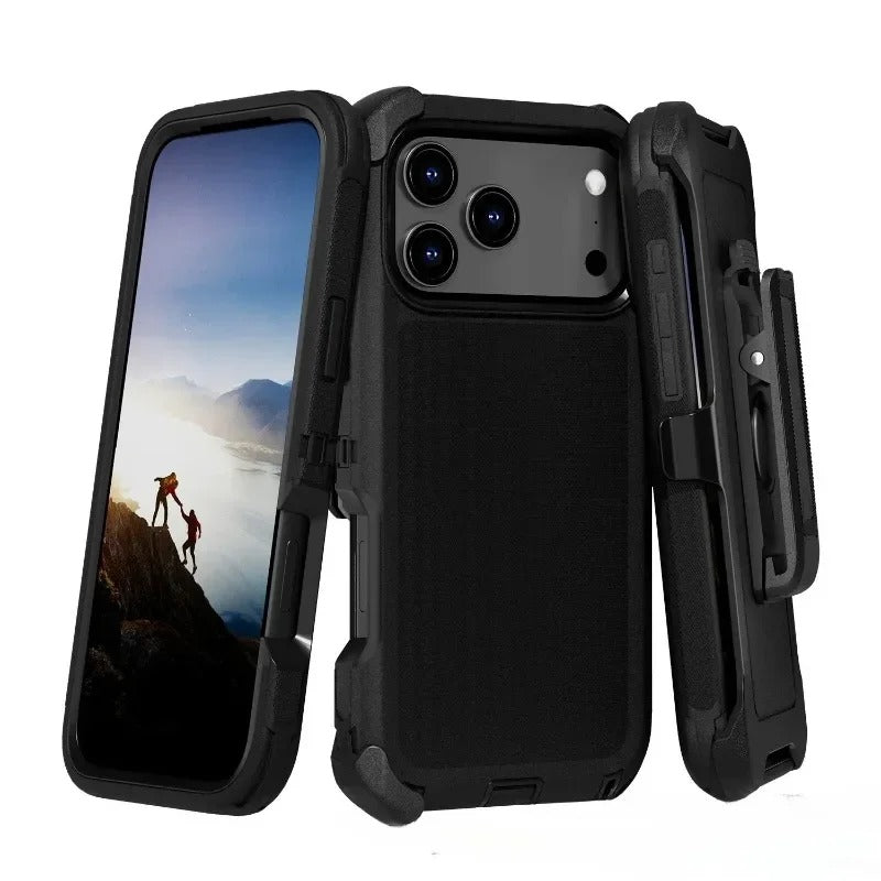 Rugged iPhone Case — 3-in-1 Heavy-Duty Shockproof Defender Cover with Clip, Dual-Layer TPU+PC Protection and Matte Anti-Fingerprint Waterproof Design