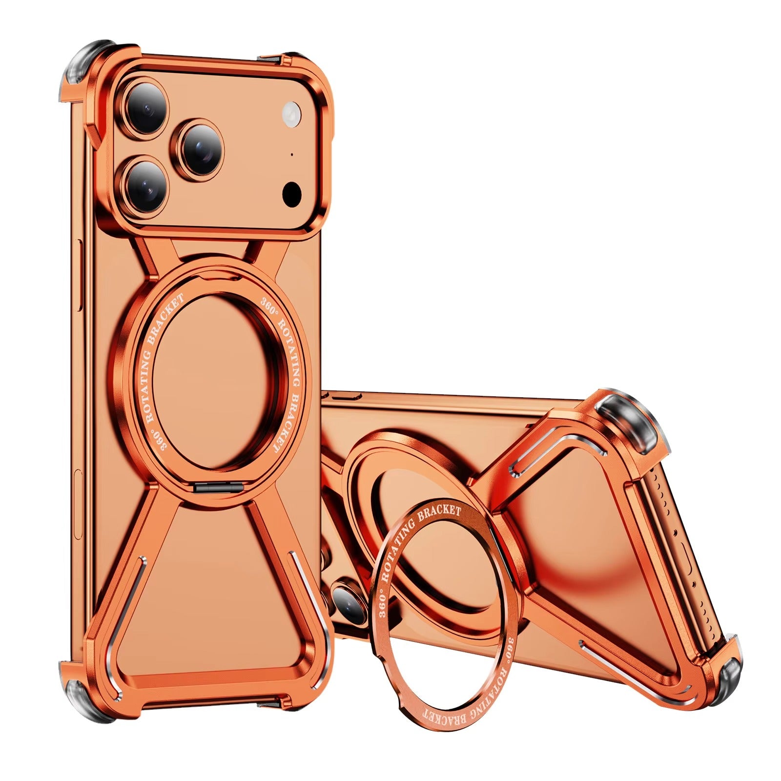 Rugged iPhone Case — Aluminum Alloy Metal Bumper Cover with 360° Rotating Magnetic Kickstand, Airbag Anti-Drop Protection and Durable Shockproof Design