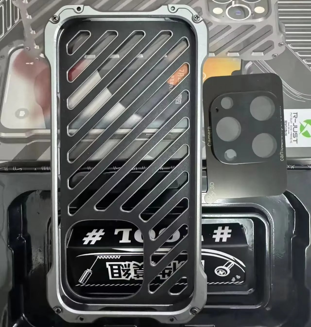 Rugged iPhone Case — Aluminum Armor Bumper with 3D Camera Lens Protective Frame, Shockproof Metal Gear Design & Transparent Hard Cover