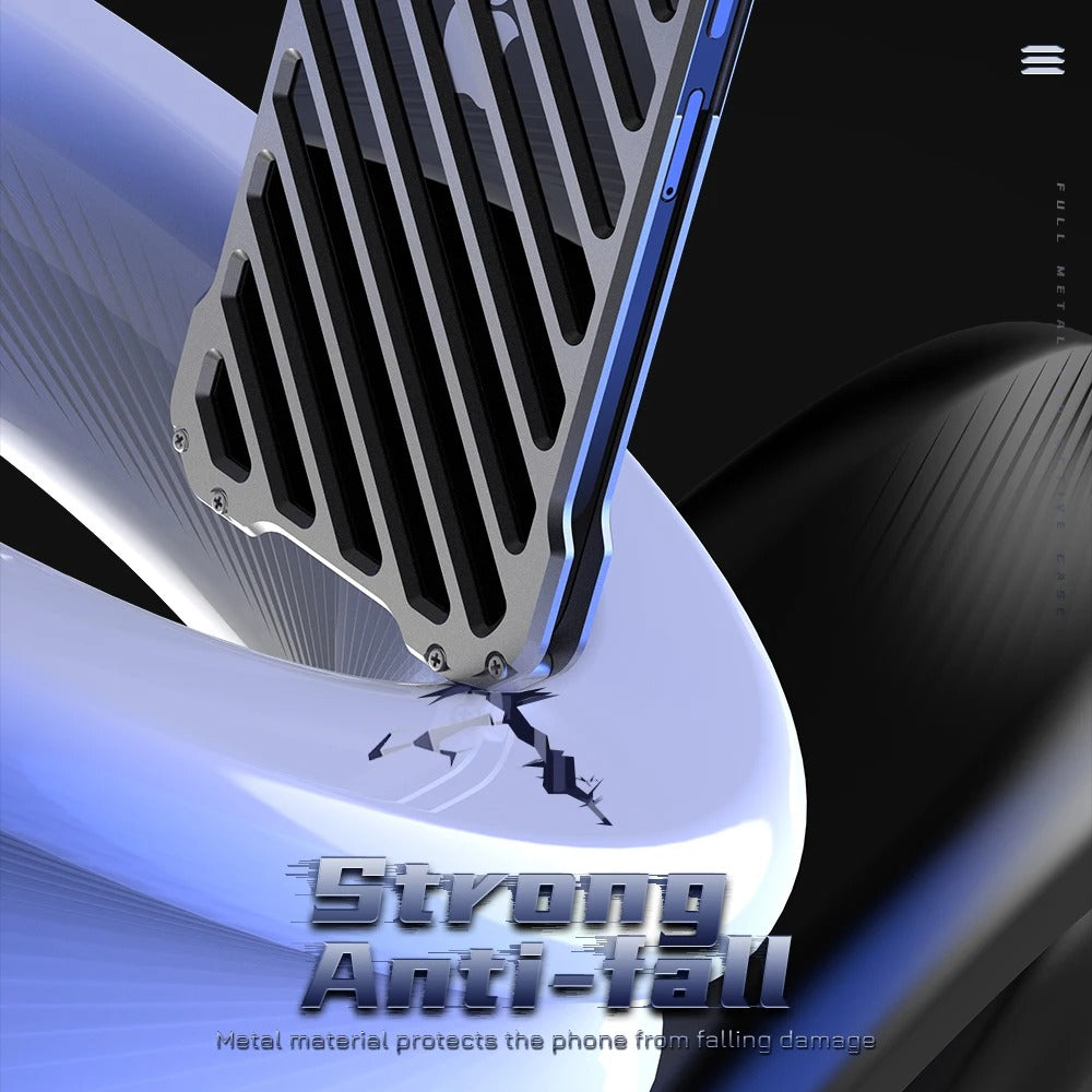 Rugged iPhone Case — Aluminum Armor Bumper with 3D Camera Lens Protective Frame, Shockproof Metal Gear Design & Transparent Hard Cover