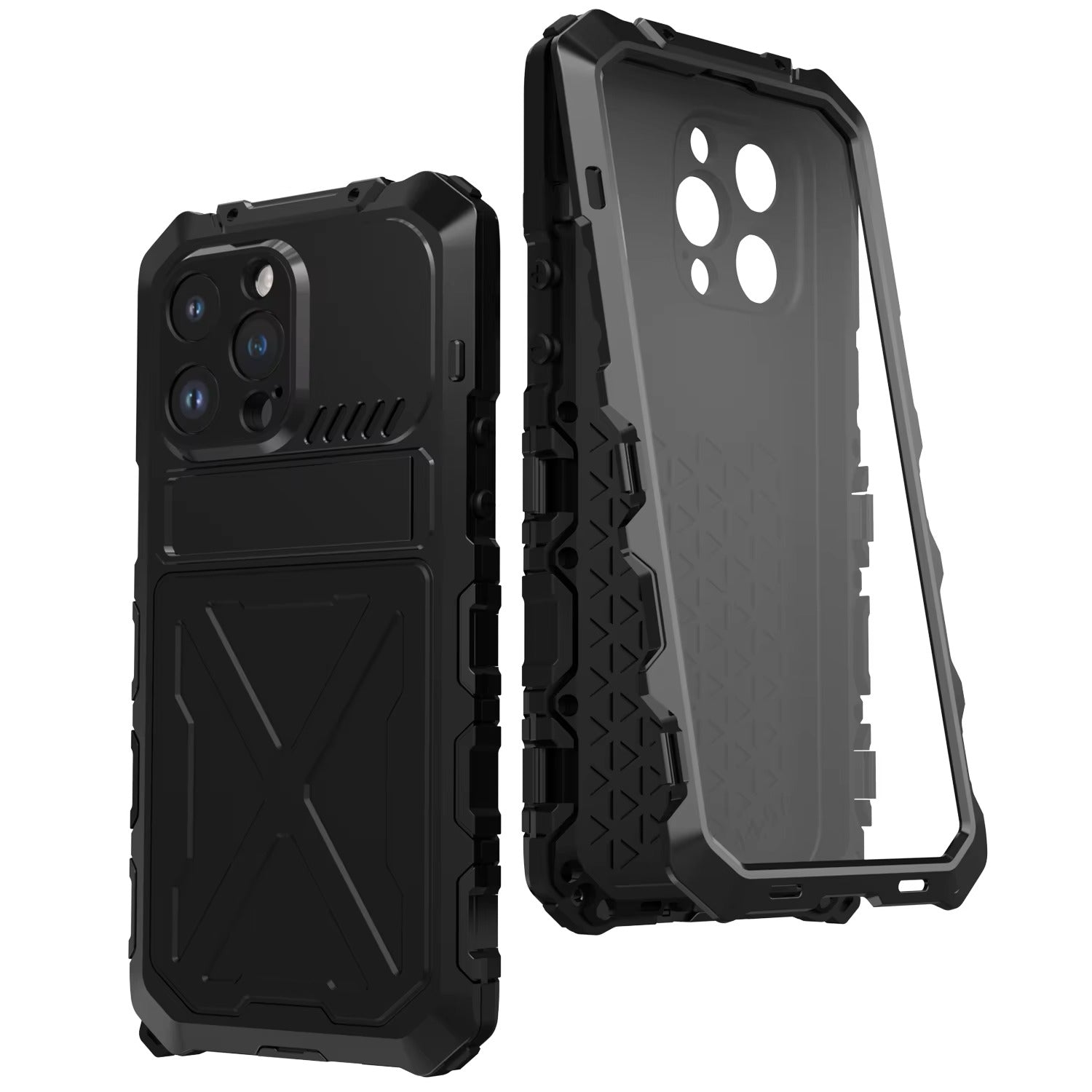 Rugged iPhone Case — Aluminum Military Metal Bumper with Shockproof Silicone Back, Screen Protector, Heavy-Duty Dustproof Non-Slip Design