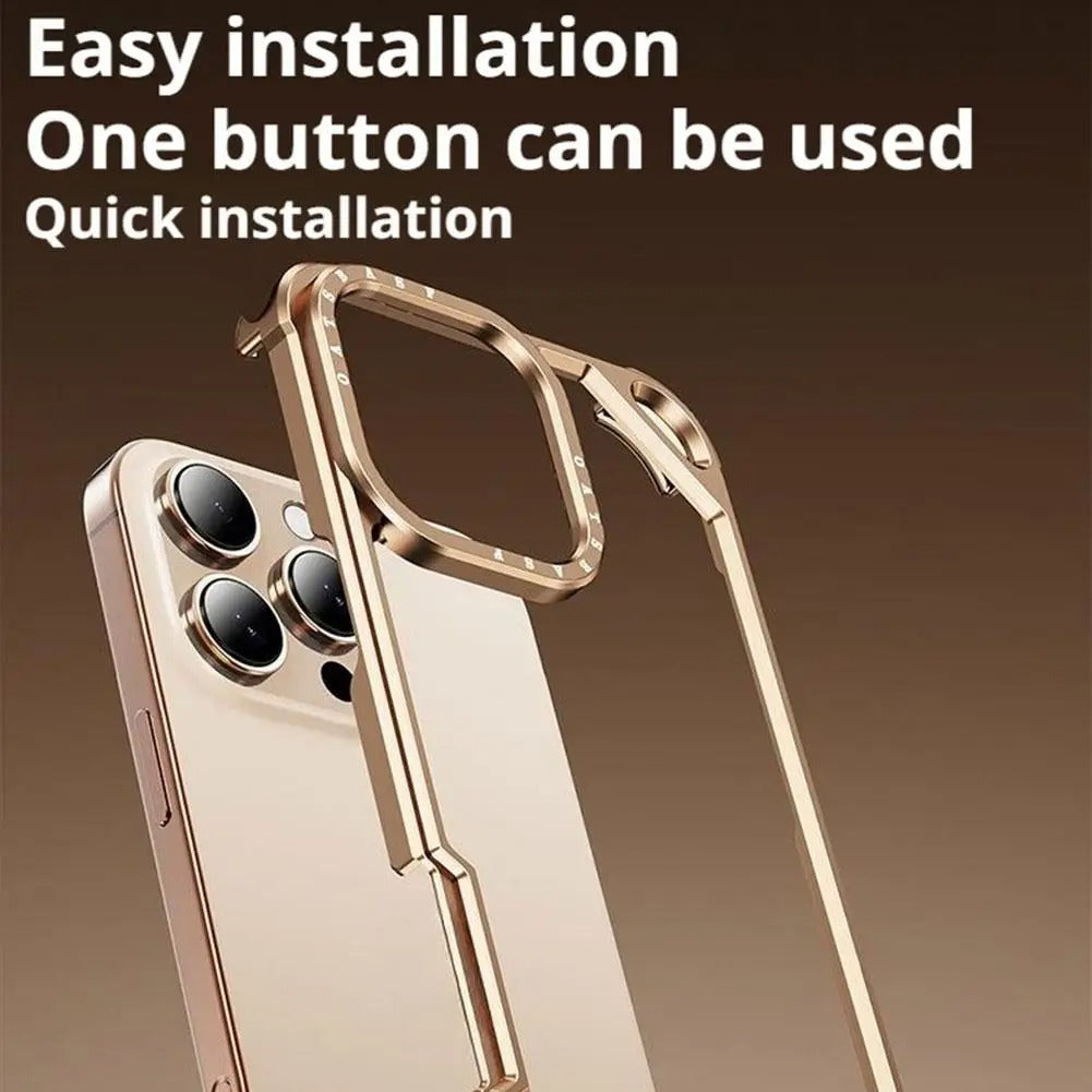 Rugged iPhone Case — Aviation Aluminum Frameless Metal Bumper with Heat-Dissipation Shell, Shockproof Drop-Resistant Protection & Lightweight Open-Frame Design