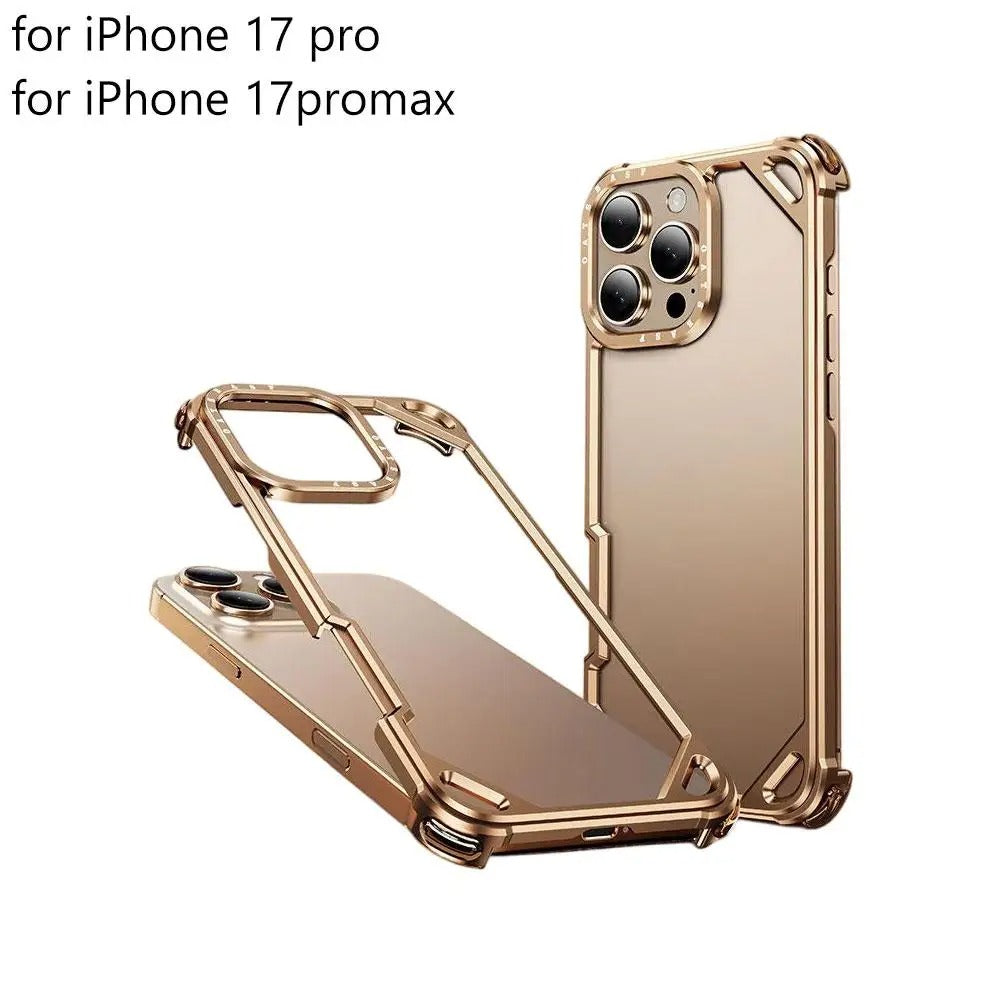 Rugged iPhone Case — Aviation Aluminum Frameless Metal Bumper with Heat-Dissipation Shell, Shockproof Drop-Resistant Protection & Lightweight Open-Frame Design