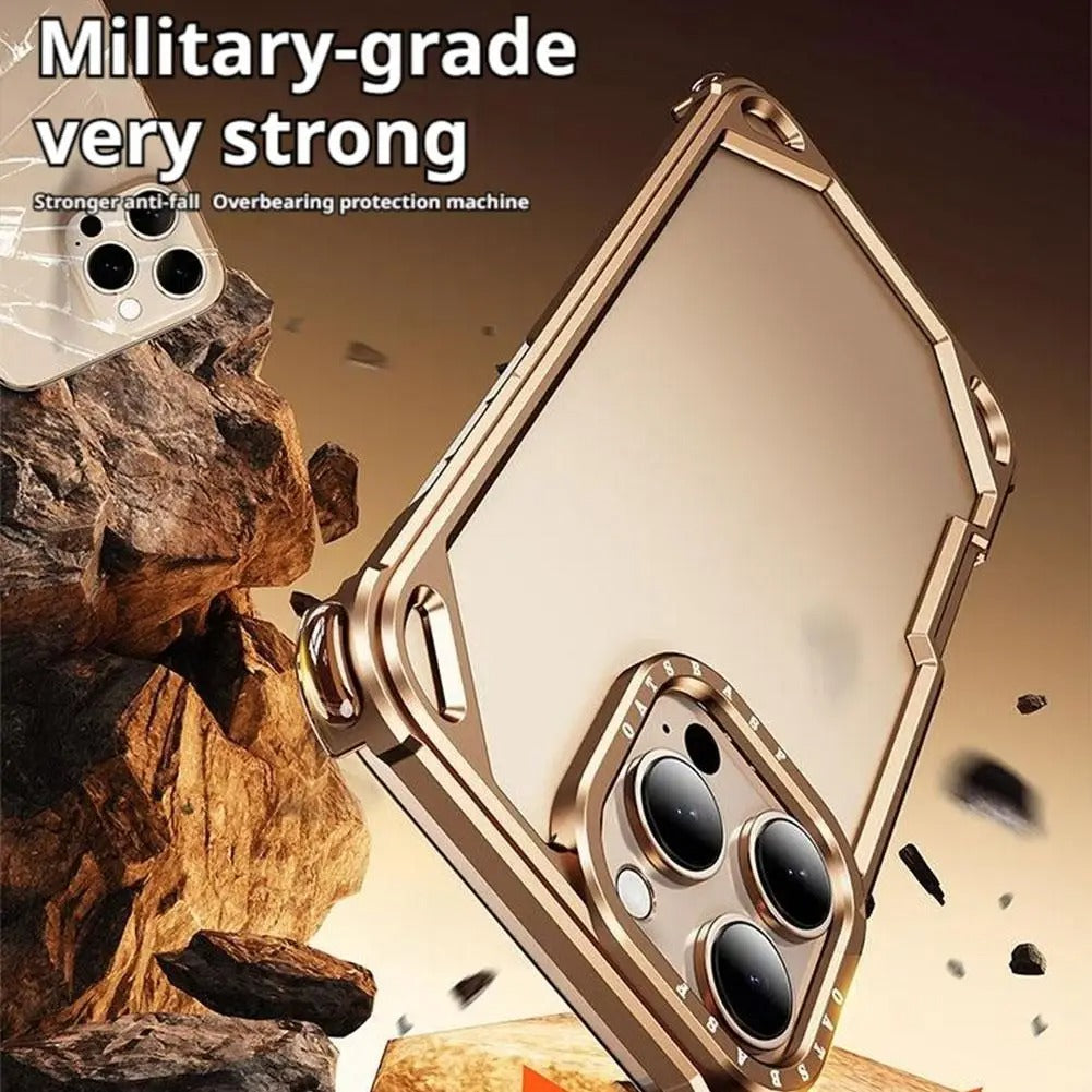 Rugged iPhone Case — Aviation Aluminum Frameless Metal Bumper with Heat-Dissipation Shell, Shockproof Drop-Resistant Protection & Lightweight Open-Frame Design