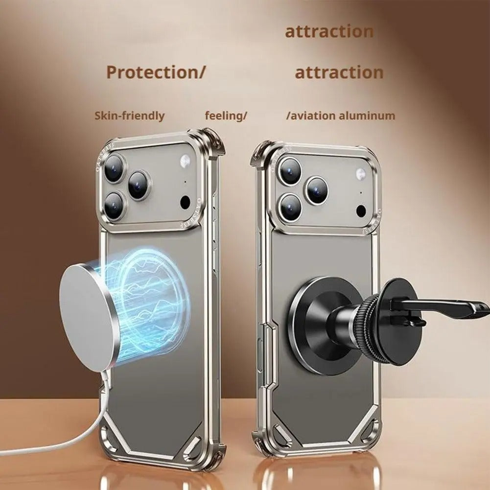 Rugged iPhone Case — Aviation Aluminum Frameless Metal Bumper with Heat-Dissipation Shell, Shockproof Drop-Resistant Protection & Lightweight Open-Frame Design