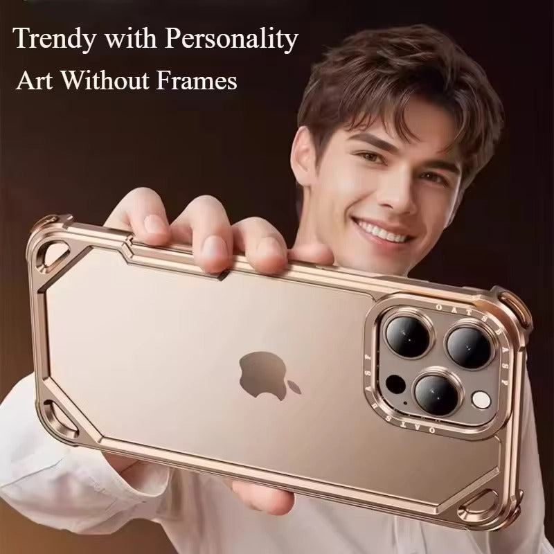 Rugged iPhone Case — Aviation Aluminum Frameless Metal Bumper with Heat-Dissipation Shell, Shockproof Drop-Resistant Protection & Lightweight Open-Frame Design