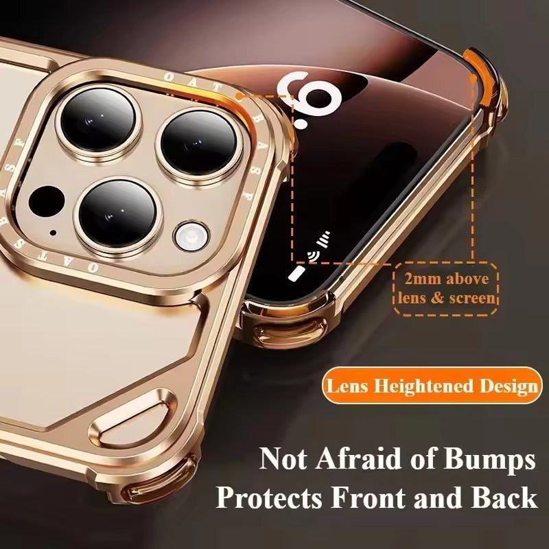 Rugged iPhone Case — Aviation Aluminum Frameless Metal Bumper with Heat-Dissipation Shell, Shockproof Drop-Resistant Protection & Lightweight Open-Frame Design